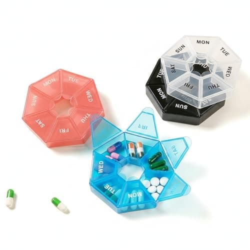 Labyrinxel 4pcs Weekly Pill Box Organiser Mini Portable 7 Day Tablet Storage Case with Snap-Shut Lids for Travel and Daily Use