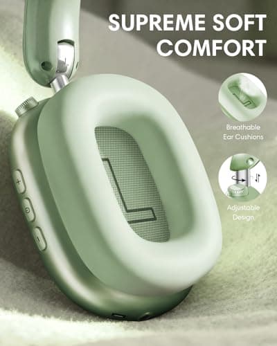 Wentronic Y02 Active Noise Cancelling Headphones,60H Battery,5 EQ Music Modes,Hi-Res Audio,Deep Bass,Foldable Wireless Over Ear Bluetooth 5.4 Headset,Breathable Leather Earpads (Green) — view 6