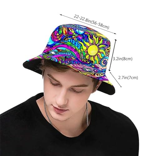 Unisex Trendy Bucket Hat - Summer Beach Hat with Comfortable Packable Outdoor Travel Sun Protection for Women, Men & Teens, Psychedelic Trippy Art, One size — view 3