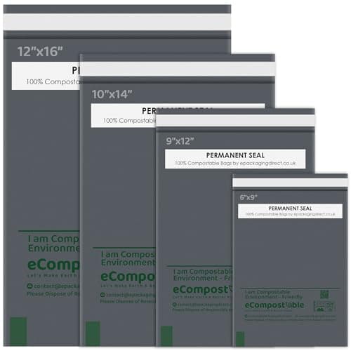 50 Mixed Compostable Mailing Bags Poly Postal Self Seal Bags 4 Sizes 50 from Each iSOUL Small to Large Mailing Bags Postage Packaging Assorted Mailers Posting Shipping Post Parcels Package Bags