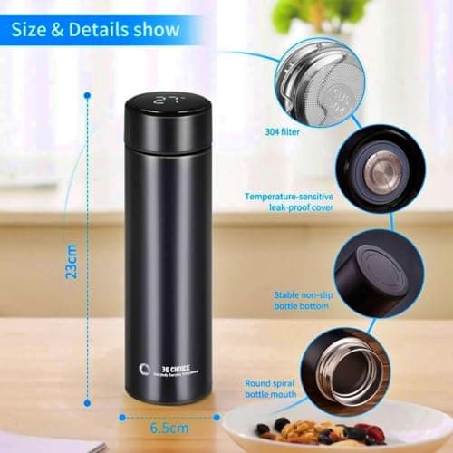 Water Flask for Hot Drink and Cold Drink - Double Walled Stainless Steel Water Bottle with Touch Screen Temperature Display - Vacuum Insulated Water Bottle 500ml for Cycling, Gym, Home, Office — view 3
