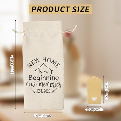 Bliceon New Home Gifts, Linen Drawstring Bottle Bag with Tag and Rope, House Warming Gifts New Home, 2026 Wine Gift Bag for Women Men, Housewarming Gift, Family Accessories — view 2