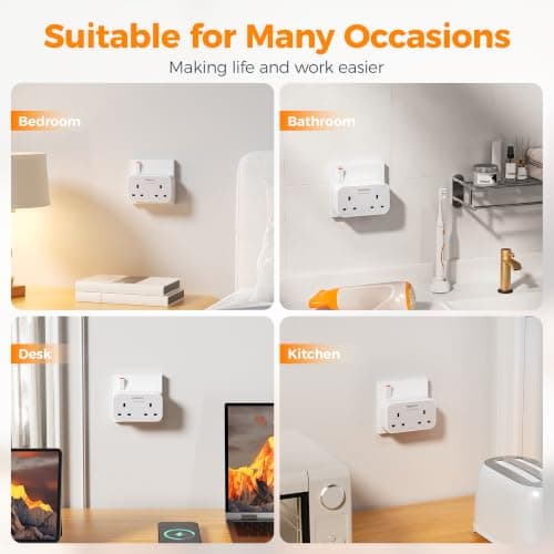 TESSAN Double Plug Adapter UK, 2 Way Plug Extension Socket — view 6