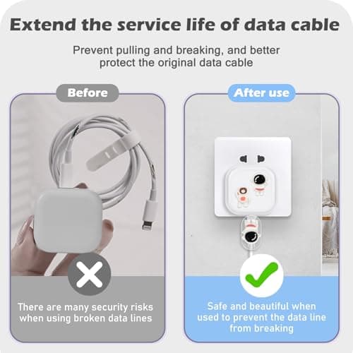 DiyGody Protector Set Compatible for iPhone 40W Charger Plug, Phone Charger Protective Cover for UK Apple Type-C/L Power Adapter, Data Cable Case Wire Saver Cute Design for Girls, White 3D Astronaut — view 4