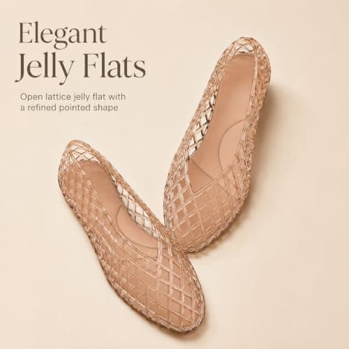 Jelly Shoes for Women PVC Jelly Flats Slip On Mesh Lattice Sandals Nude — view 4