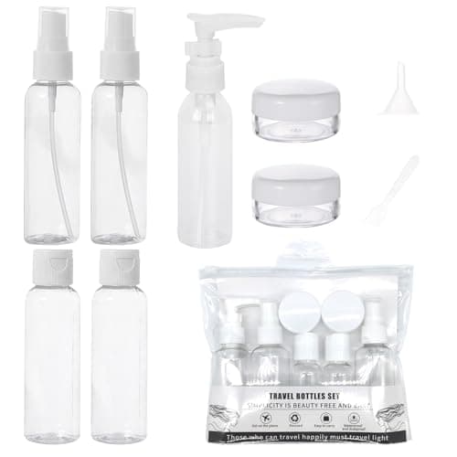 8Pcs Travel Bottles for Toiletries,100ml Travel Spray Bottle Mini Shampoo and Conditioner Set,Plastic Refillable Travel Pots,Clear Empty Small Jars with Lids for Traveling Make-up Skincare Cleaning