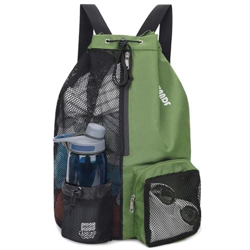 WANDF Swim Bag Mesh Drawstring Backpack with Wet Pocket for Swimming, Gym, and Workout Gear (Dark Green)