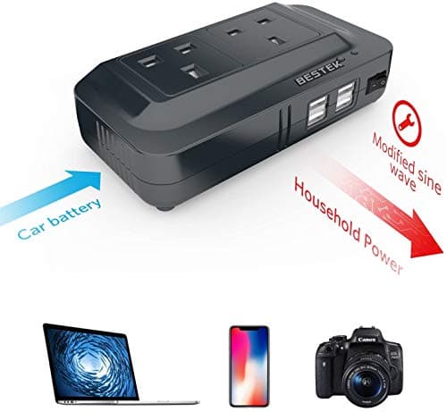 BESTEK Power Inverter 12V to 240V, 200W Car Voltage Converter Transformer with 3-Pin Sockets & 4-USB Ports for Charging Phones, Laptop, Tablets, GPS Units, TV, Camping Equipment — view 5