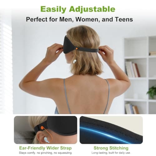 3D Contoured Sleep Mask with Earplug Retainer Cord,100% Pressure-Free & Total Light Blocking Eye Mask with Adjustable Strap. Ideal for Sleep Earplug User, Airplane Travel, Meditation Green — view 6