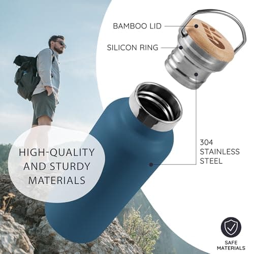 Bambaw Insulated Stainless Steel Water Bottle 1l, Double-Walled Metal Water Bottle 1l with Handle, Durable & Lightweight, Easy to Carry for School, Gym or Sport (Aegean Blue) — view 2