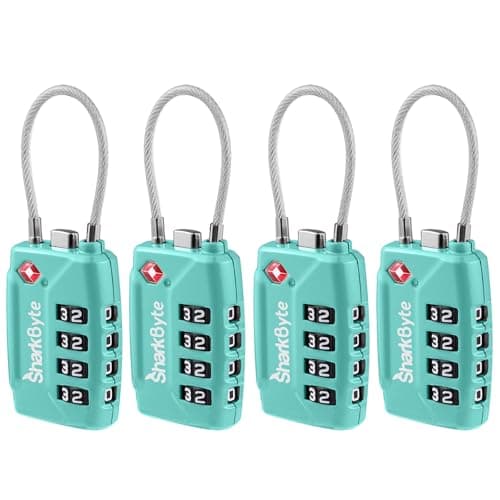SharkByte TSA Approved Suitcase Locks - 4-Dial Security Travel Combination Padlock, Flexible Cable Wire Travel Lock for Suitcases, Luggage locks, Case Travel Bag Gym Locker Code Small PadLock (4 Pack)