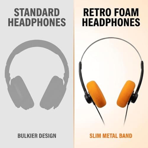 SelHeng Retro Headphones Wired, Retro Over-Ear Earphones, Mini Stereo Lightweight Headphones with Cord, 80s 90s Vintage Headset Wired, Headphone for Most Mobile Phones Playback (Orange) — view 5