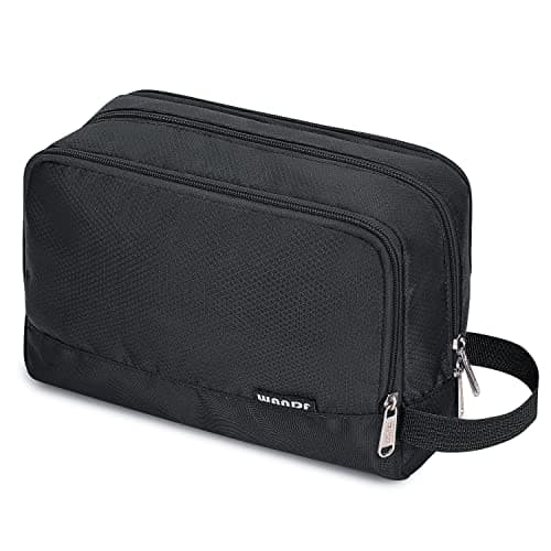 WANDF Toiletry Bag Water-Resistant Nylon Travel Wash Bag Lightweight Dopp Kit for Men and Women(A-Pure Black)