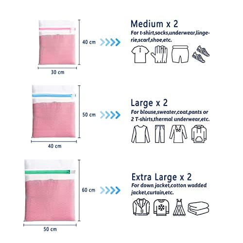 6 Pcs Mesh Laundry Bags, Multi-size Reusable Zippered Laundry Bags (S+M+L) — view 2