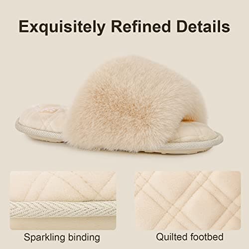 LongBay Women Summer Slippers Open Toe Memory Foam Ladies Sliders Beige,3-4 — view 4