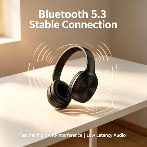 MGHOAQFRK Wireless Bluetooth 5.3 Over-Ear Headphones, Foldable Noise Cancelling Headset with Soft Ear Cups, Long Battery Life, Hi-Fi Stereo Sound & Low Latency, for Sports/Work — view 3