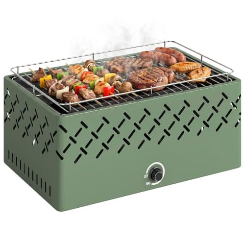 Outsunny Portable Charcoal BBQ Grill w/Built-in Fan and Knob, Light Green
