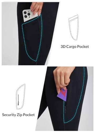 baleaf Hiking Walking Leggings for Women with Zip Pockets Outdoor Cargo Pants High Waist Quick Dry Black M — view 3