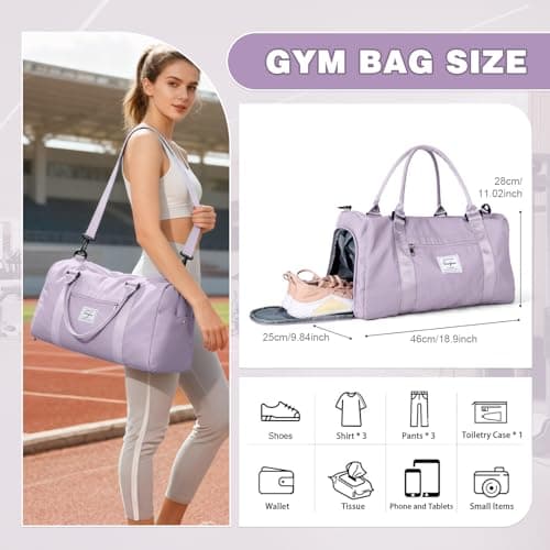 WEPLAN Gym Bag Womens Men Sports Fitness Bags Weekend Overnight Bag Travel Duffle Bags for Women with Shoes Compartment Wet Pocket,Holdall Hospital for Swimming Carry on Hand Luggag,A11-Purple — view 3
