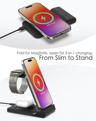 3 in 1 Charging Station for Multiple Devices,Travel Wireless Charging Station, Foldable Charger for iPhone 16/15/14/13/12/SE/11/X/8 Series,& Android Phone,& AirPods,& iWatch (USB-C Adapter Included) — view 5