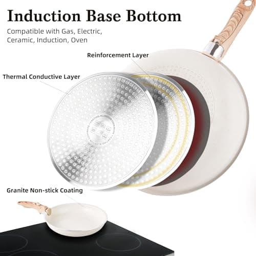 RIOVARM Induction Pots and Pans Set with Lids Non Stick Cookware Set with Detachable Handles Granite Coated Pot & Pan Sets with Removable Handles Stackable Kitchen Cookware Camping Pan Set PFOA Free — view 3