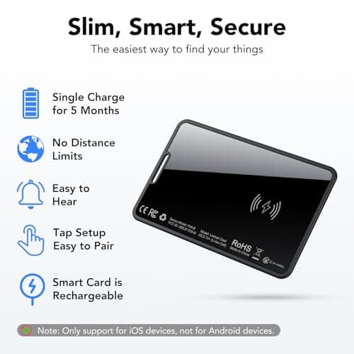 [Apple MFi Certified] Slim Wallet Tracker Card 1 Pack, Rechargeable Air Tracker Tag Work with Apple Find My (iOS Only), Smart AirTag Card for Wallet, Passports, Luggage, IP68 Waterproof Tracking Card — view 2