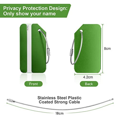 Luggage Tags, 2Pcs Aluminum Alloy Baggage Labels, Suitcase ID Tag Set, Handbag Tag Labels Travel Accessories for Checked Luggage, Hand Luggage and Handbags - Green — view 2