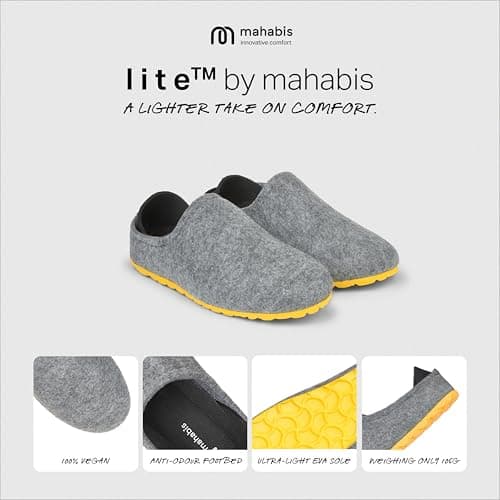 mahabis | Unisex Slippers | Lite Collection | Vegan | Ultra Lightweight | EVA Sole | Bold Colourful Design | Lining Free | Ash & Lemon | Size 8.5-9 — view 2