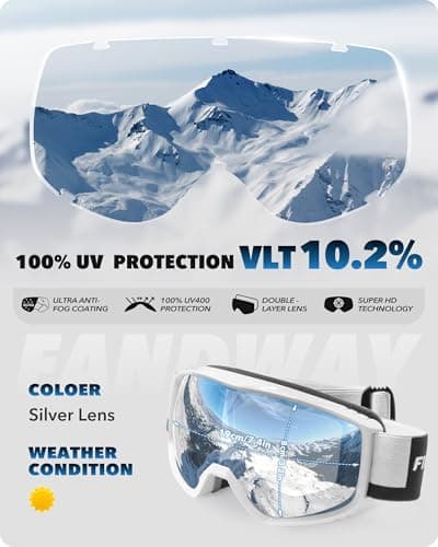 Findway Ski Goggles For Women Men Youth Teen, Snowboarding Goggles Over Glasses Compatible Helmet, Anti-fog UV Protection, Anti-glare Skiing Goggle Silver For Skiing Snowboarding — view 3