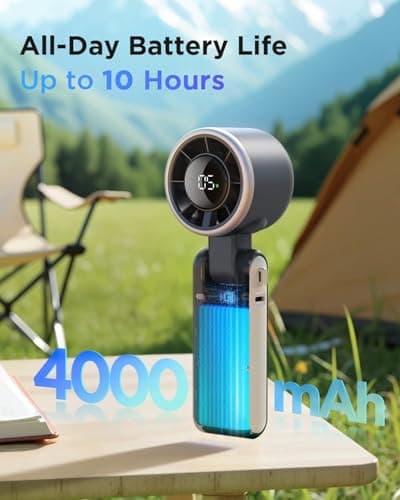 EasyAcc Portable Handheld Turbo Fan, Powerful High Speed Cooling Fan, 5 Speeds 4000mAh USB-C Rechargeable Mini Desk Fan for Travel, Outdoor, Summer & Hot Flashes Black — view 4