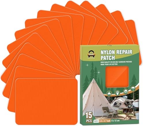 15 Pieces 9 x 12 cm Nylon Repair Patches Nylon Fabric Patch Self-Adhesive Tent Repair Tape Waterproof Lightweight Repair Patches Repair Patch Kit for Clothing Down Jacket Bag (Orange)