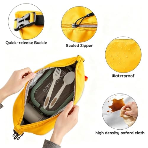 Crevice Fashion Lunch Bags for Men Women- Reusable Insulated Leakproof Lunch Box Tote Bag, Cool Bags for Kids Girls Boys Adults,Thermal Cooler Bag for Work School Picnic Travel -8L (Yellow) — view 4