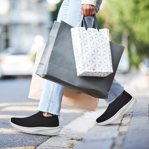 SURFING TREE Womens Trainers Ladies Slip on Shoes Sport Walking Sneakers Lightweight Comfortable Breathable Mesh Shoes Fashion Outdoor Black White Size 5 — view 2