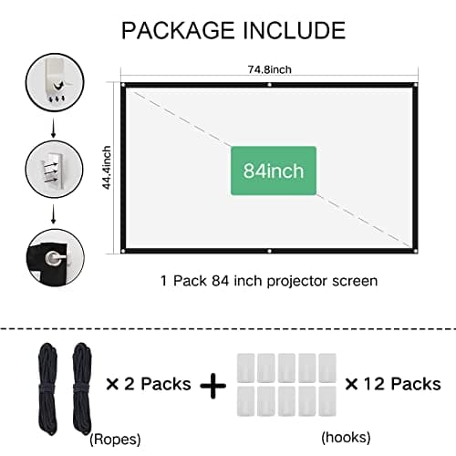HOPFROG 84 Inch Portable Projector Screen, Washable & Anti-Crease Milk Silk Fabric, 16:9 4K HD Dual-Sided Foldable Movie Screen for Outdoor Camping & Home Theater, Easy Setup with Hooks, 160° View — view 2
