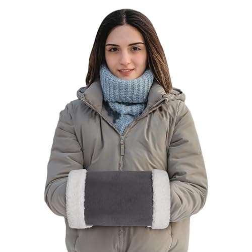 USB Heated Hands Muffs Electric Hands Warmer Muffs Thick Fleece Lined Warming Pouch Pocket Heater Heating Bag Warm Gloves Mitts for Men Women Elderly (Grey)