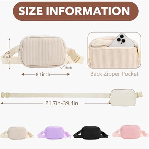 Corduroy Waist Bag for Women, Bumbag Belt Bag Sling Bag Women's Shoulder Bag Crossbody Bags for Women with Adjustable Shoulder Straps, Gift for Her (Off-White) — view 3