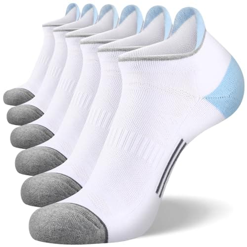 FITRELL 6 Pairs Mens Ankle Socks Breathable with Arch Support Womens Cushioned Trainer Socks Running Socks Hiking Walking, White Sky Blue, Shoe Size 5-8