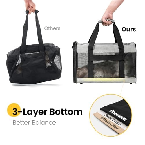 Conlun Cat Carrier Airline Approved, Soft-Sided Dog Carrier with Inner Safety Leash, Pet Transport Carrier for Small-Medium Cats Puppies up to 7KG, Collapsible Travel Kitten Carrier Bag,Grey(M) — view 6