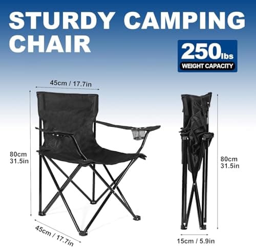 SILKLUMO 2 Pack Folding Camping Chairs, 150KG Heavy-Duty Portable Outdoor Camping Chairs with Carry Bag, Compact & Lightweight Folding Chair, Beach, Picnics, and Outdoor Event (Black) — view 3