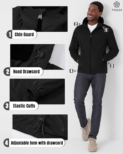 TOG24 Craven Mens Waterproof Packaway Jacket with Bag, Full Length Zip and Adjustable Hood, Breathable, Windproof — view 6