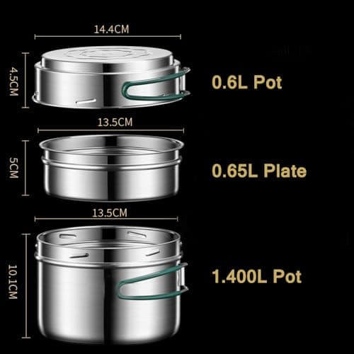 pobowlgarls Camping Cookware Mess Kit, Stainless Steel Camping Cooking Set, Backpacking Cooking Set Backpacking Gear with Mini Stove for Camping,Backpacking,Picnic, Hiking, 1People, Silver and Balck — view 6