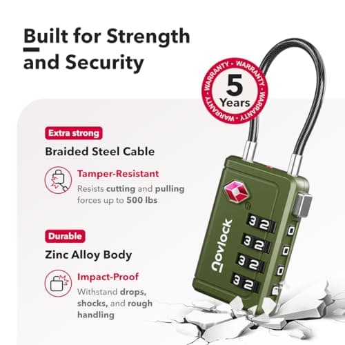 TSA Luggage Locks with Alert Indicator – 4-Digit Travel Padlocks with Flexible Cables for Suitcases, Backpacks & More – Suitcase Locks, 2-Pack, Green — view 4