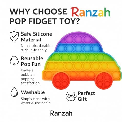 Ranzah Pop Fidget Toy Car Push Pop Bubble Sensory Kids And Adults Travel Poppet Toy Squishy Toy For Gifts & Parties ADHD Stress & Anxiety Relief Toy Squeeze Multicolour Toddler Toy (Car) — view 4