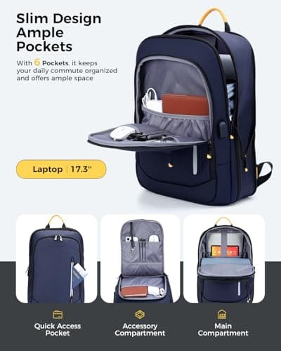 Lekespring Laptop Backpack for Men, 17.3 Inch Slim Business Travel Rucksack — view 4