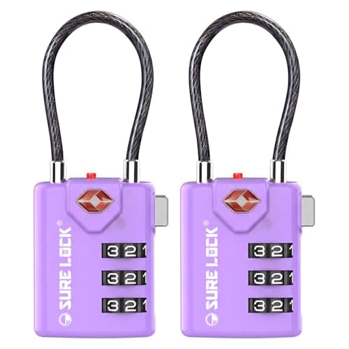 Sure Lock TSA Compatible Travel Luggage Locks, Inspection Indicator, Easy Read Dials TSA Approved with Zinc Alloy, Purple 2 Pack, Earnest