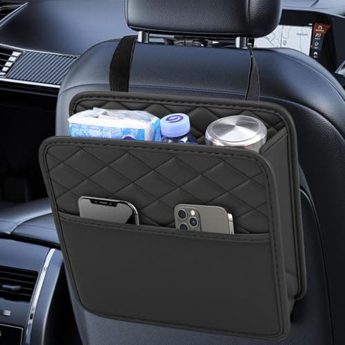 VAGCARS Car Seat Organiser, Waterproof Leather Car Seat Back Storage Box, Hanging Car Storage Bag, Foldable Auto Organizer Back Seat, Universal Auto Document Holder for Kids & Adults (Black)