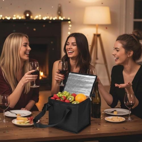 Black Cooler Bag,Ice Box for Food Travel,Insulated Reusable Grocery Bags, Heavy Duty Thermal Tote, Portable Leak Proof Travel Cool Bag for Office Meals,Camping Fishing with Zippered Top (Large) — view 5