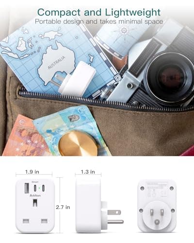 UK to US Plug Adaptor, USA Travel Adapter with 1 USB & 2 USB C Ports — view 4