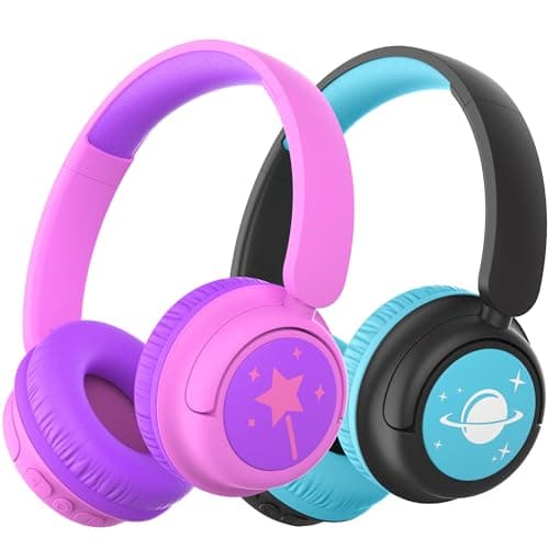 iClever BTH22 Kids Headphones Wireless, 60H Play Time, USB C Fast Charging, Bluetooth 5.4, AUX Cord,Safe Volume 74/85 dBA,Toddler Headphones for iPad/Tablet/Travel/School, Black & Magenta