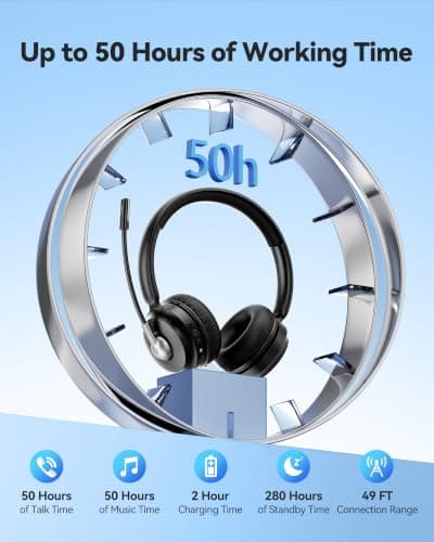 TECKNET Wireless Headset, Bluetooth V6.0 Headset with ENC Noise Cancelling Microphone, Rechargeable USB A Headsets, One-Key Mute Mic, 50H Playtime Over-Ear Headphones for Office/Call Center/Team — view 6